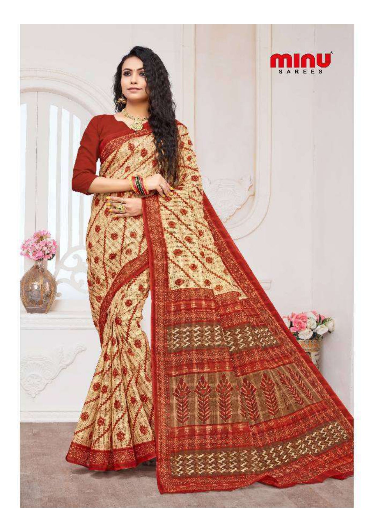 Top-quality multi-color printed saree online retail