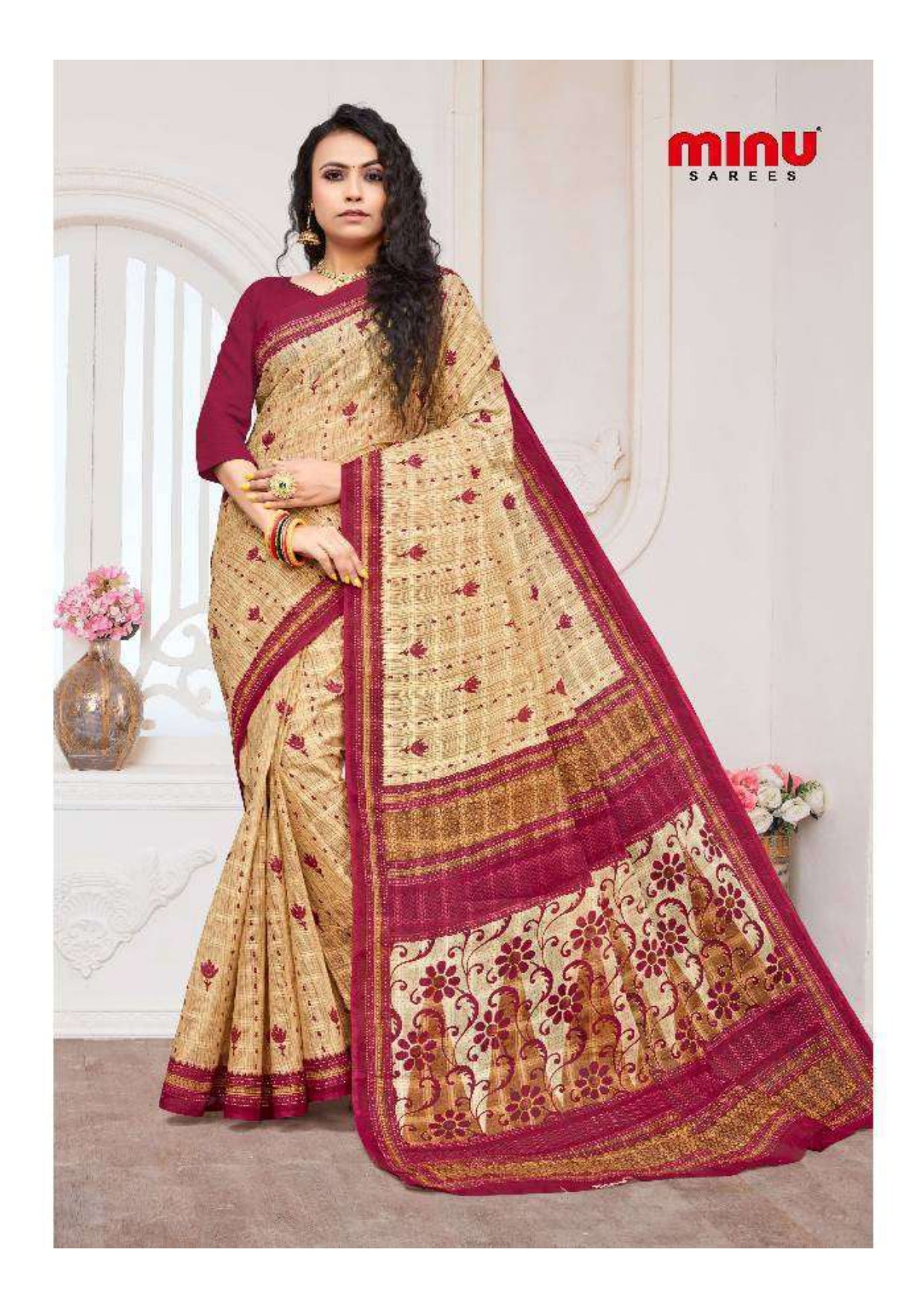 Woman in classy and designing printed saree at best price