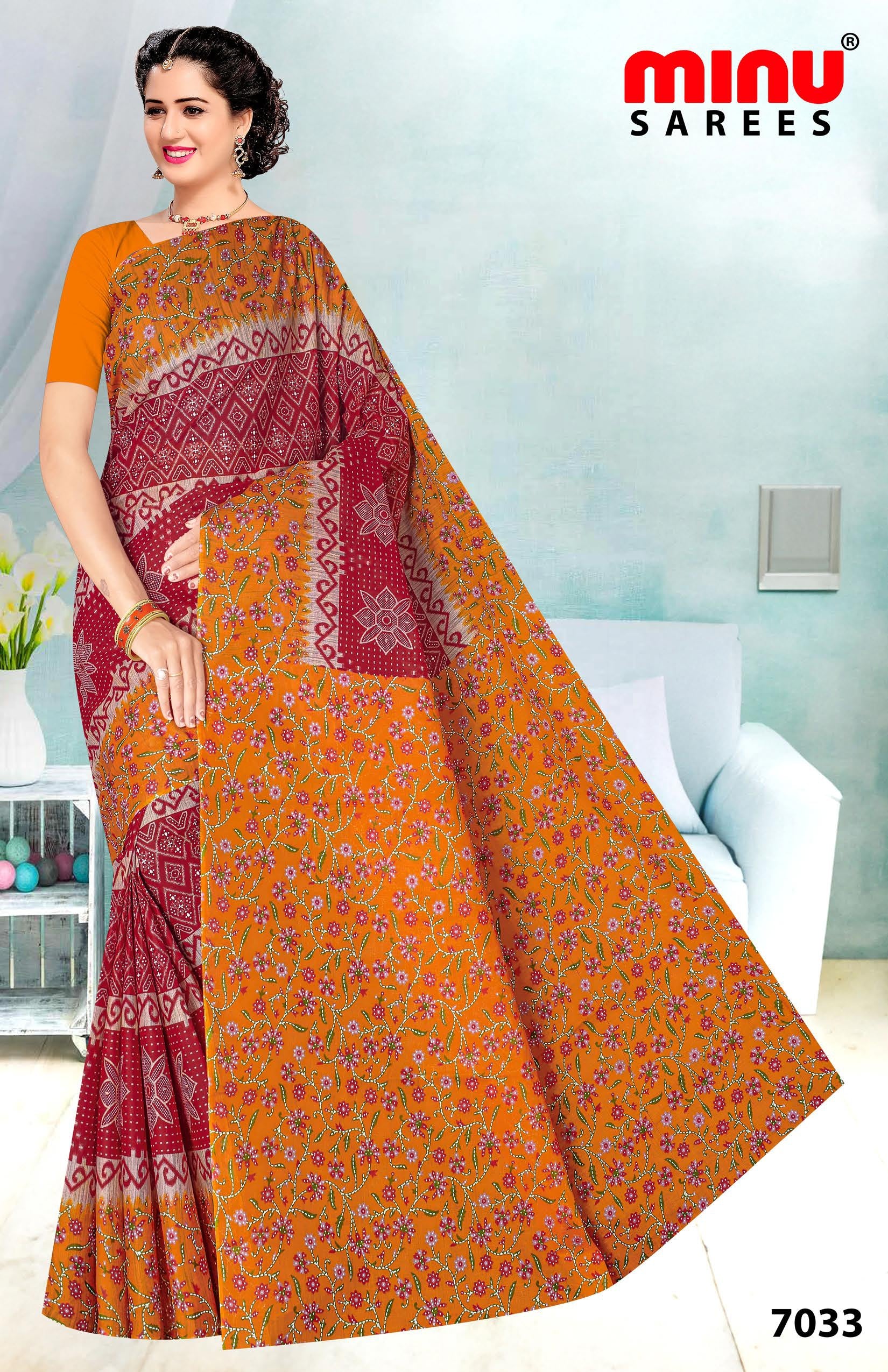 woman wearing pure cotton sarees wholesale 