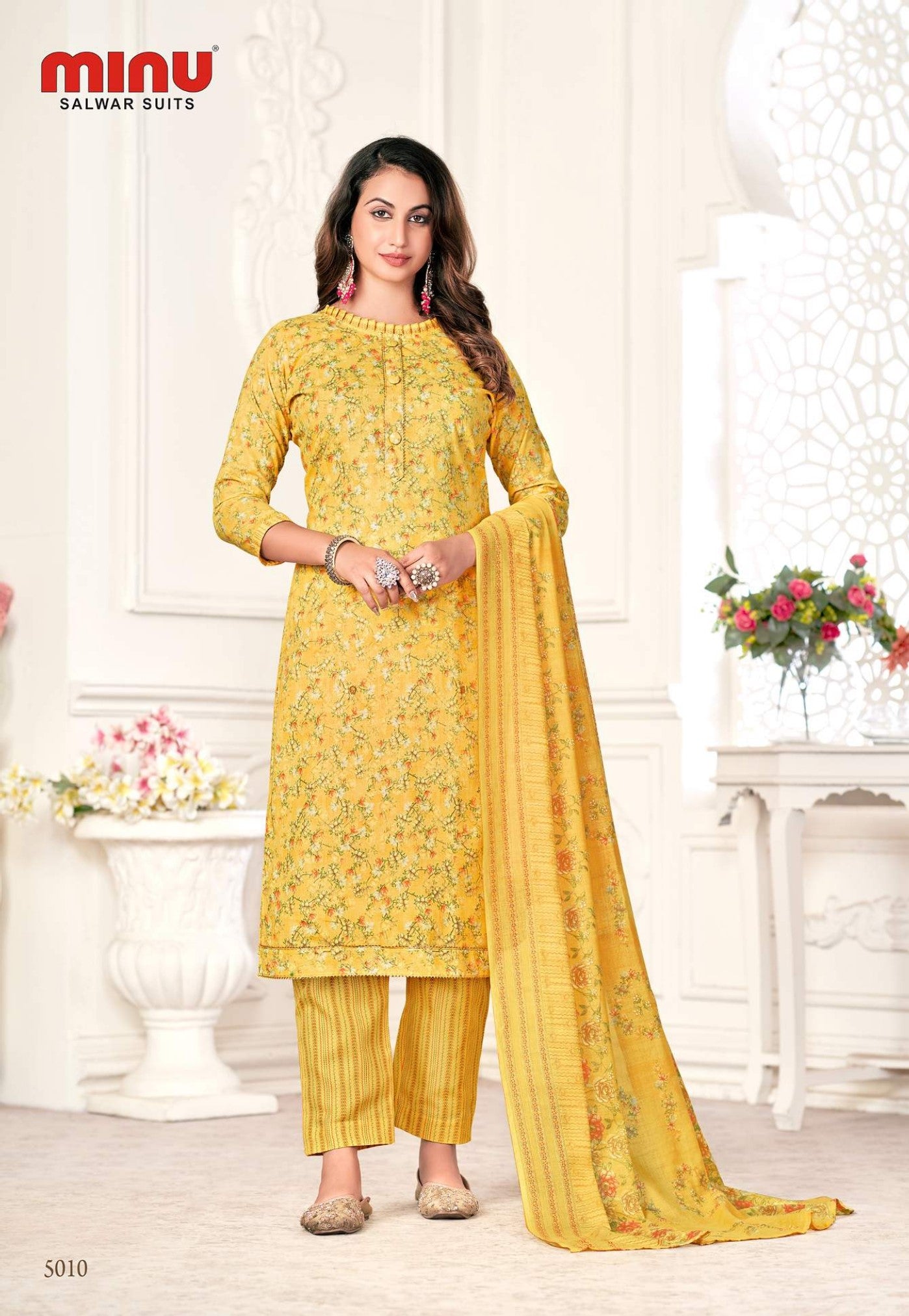 Yellow  printed salwar suit for wholesale