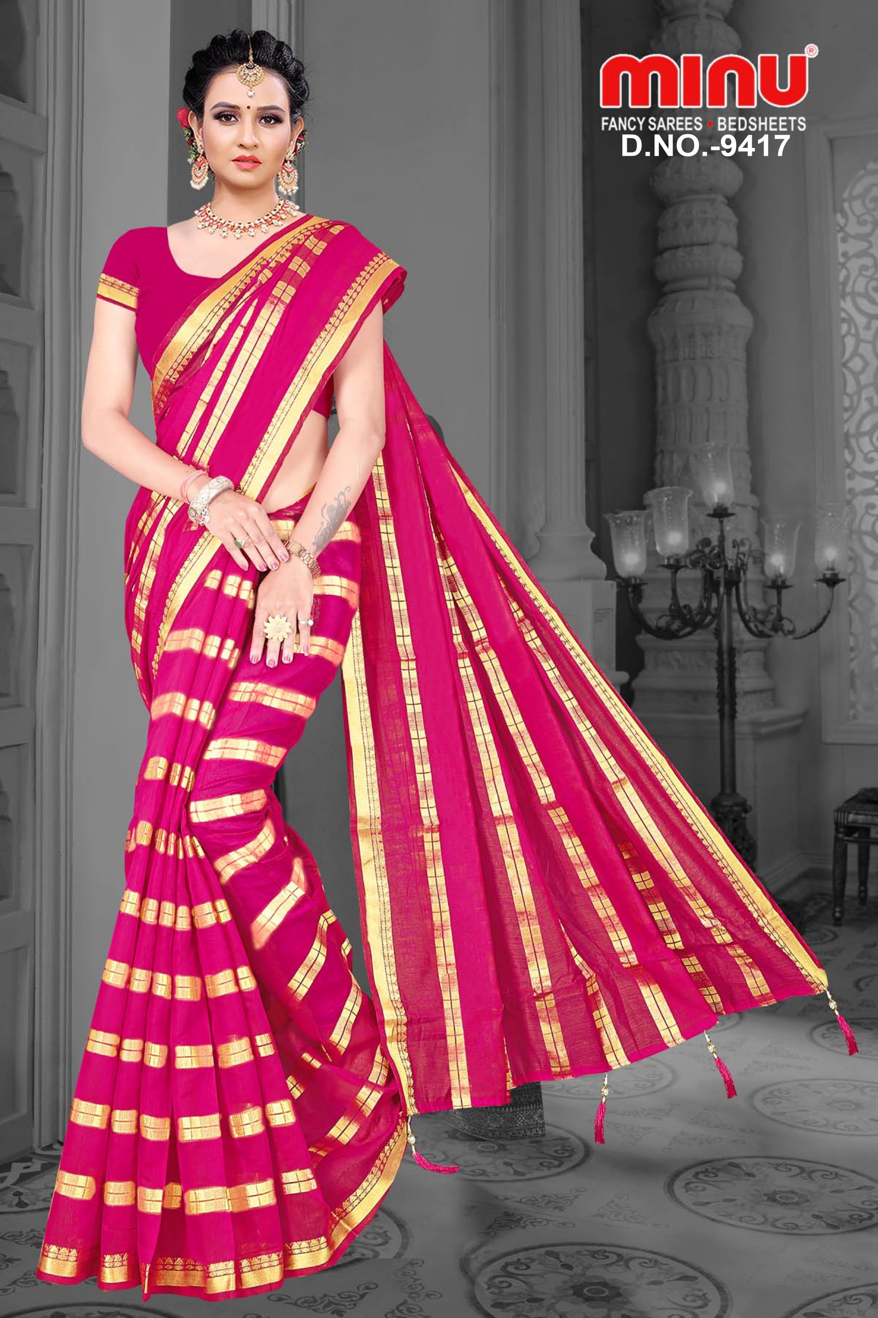 Woman flaunting beauty in dashing fancy saree online