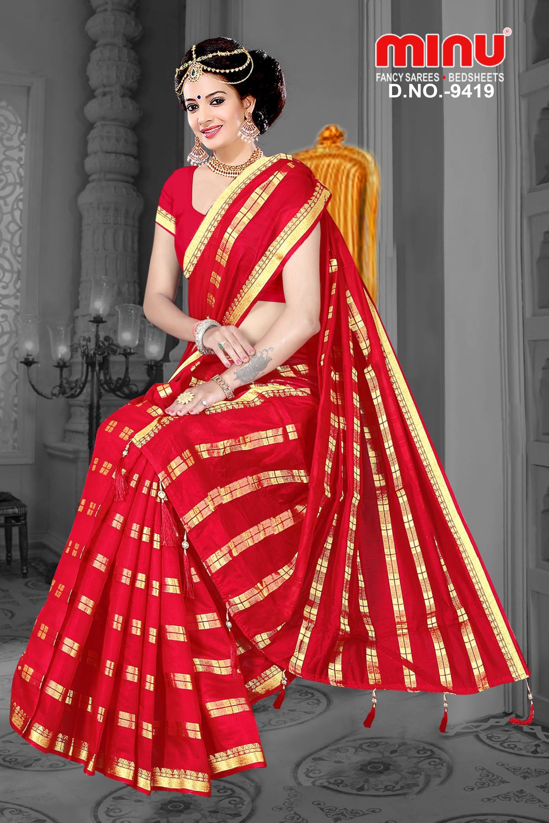 Best designing red fancy saree