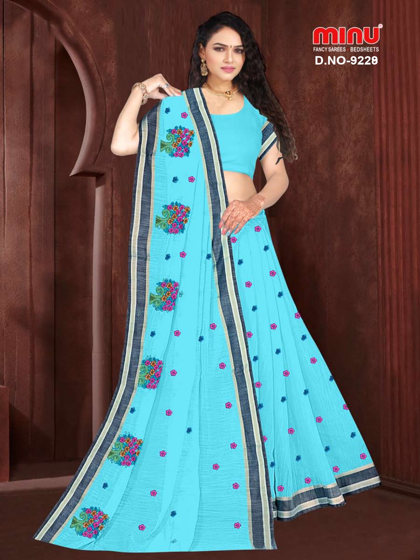 Blue printed fancy saree with bold design