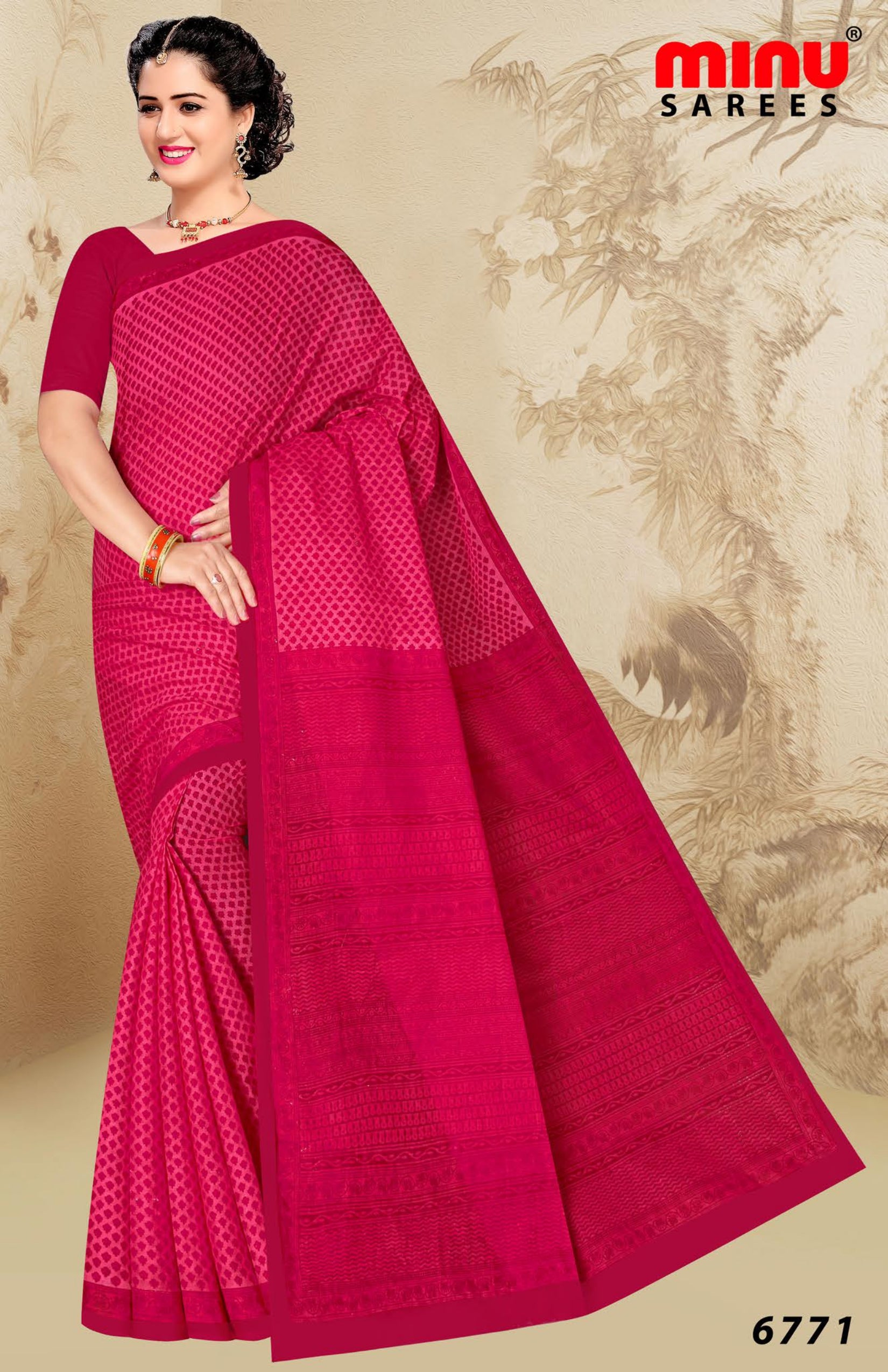 pink cotton printed saree for women 