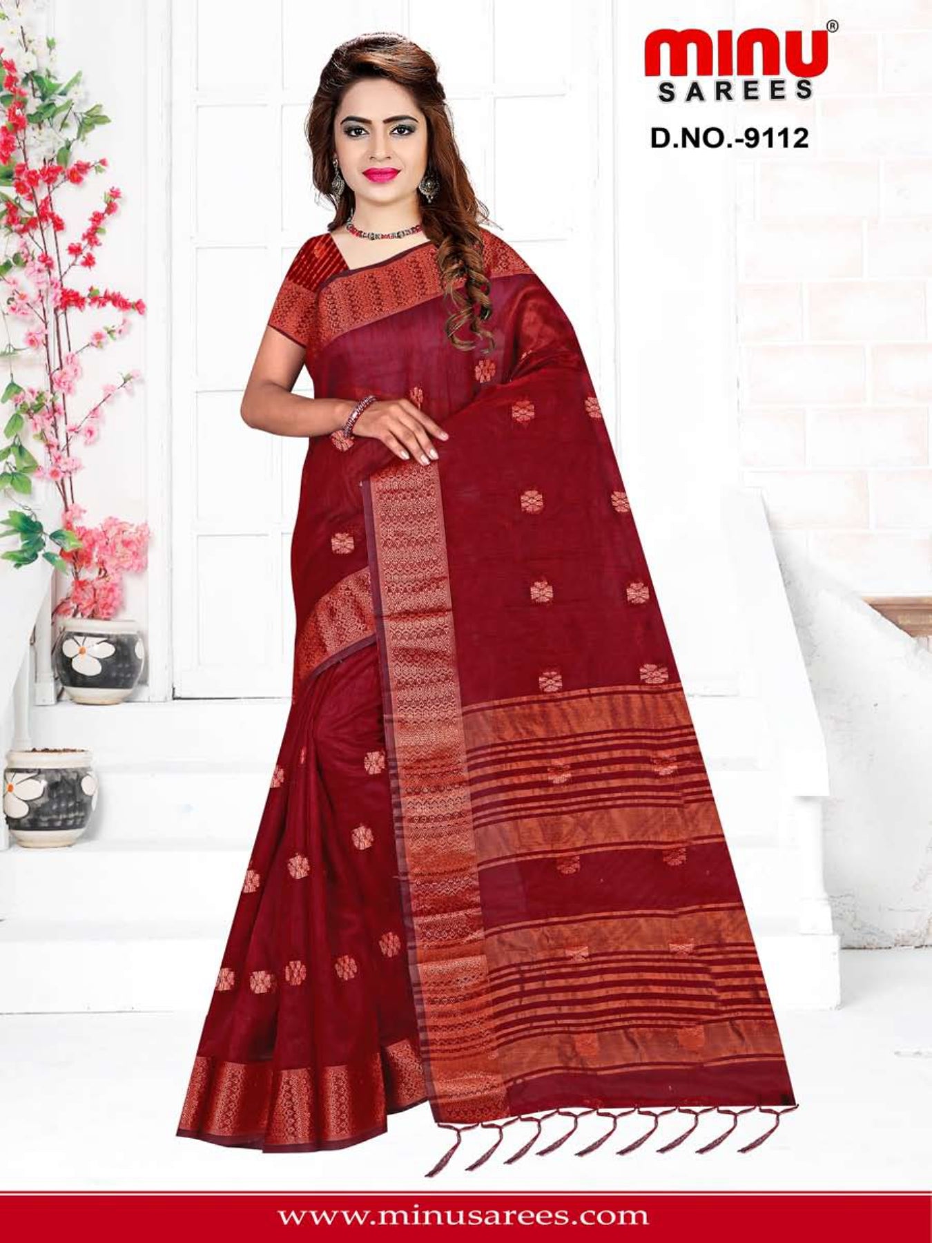 woman in red color fancy saree online