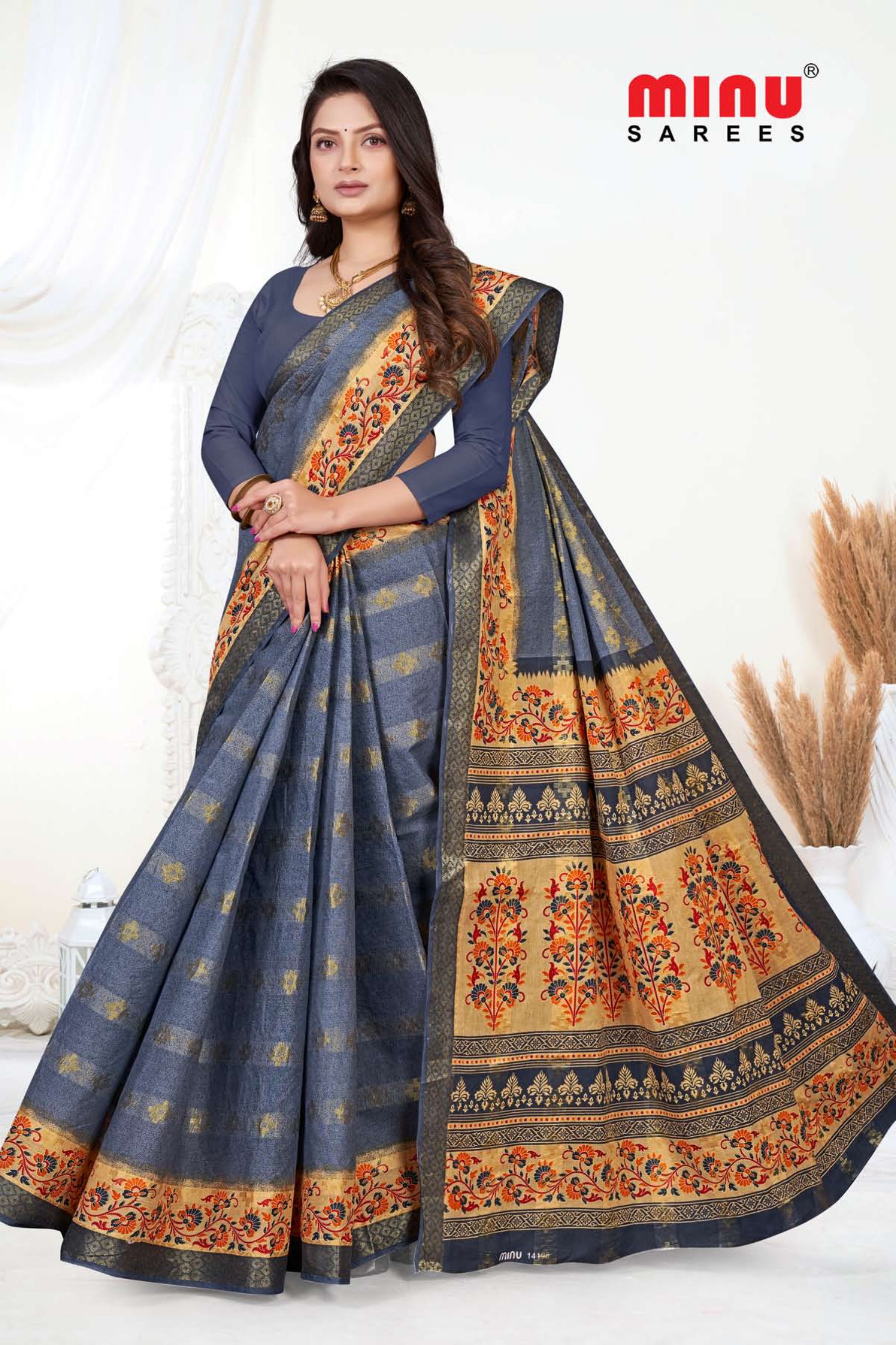 color printed saree with modern design