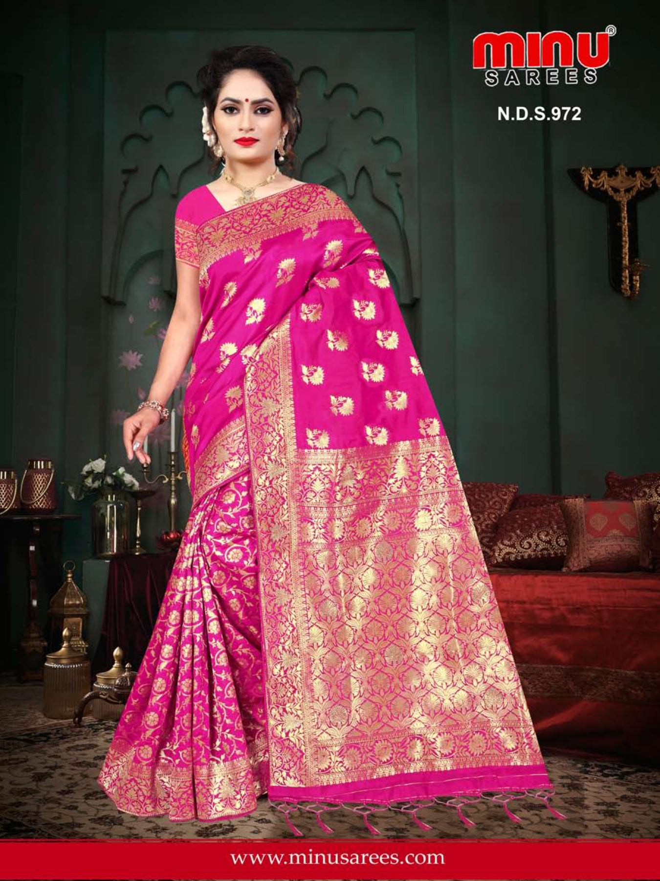 Woman wearing modern designing fancy saree online image