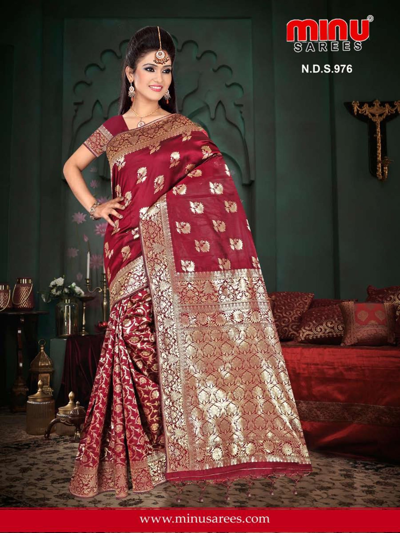 Woman in top-rated fancy saree posing image