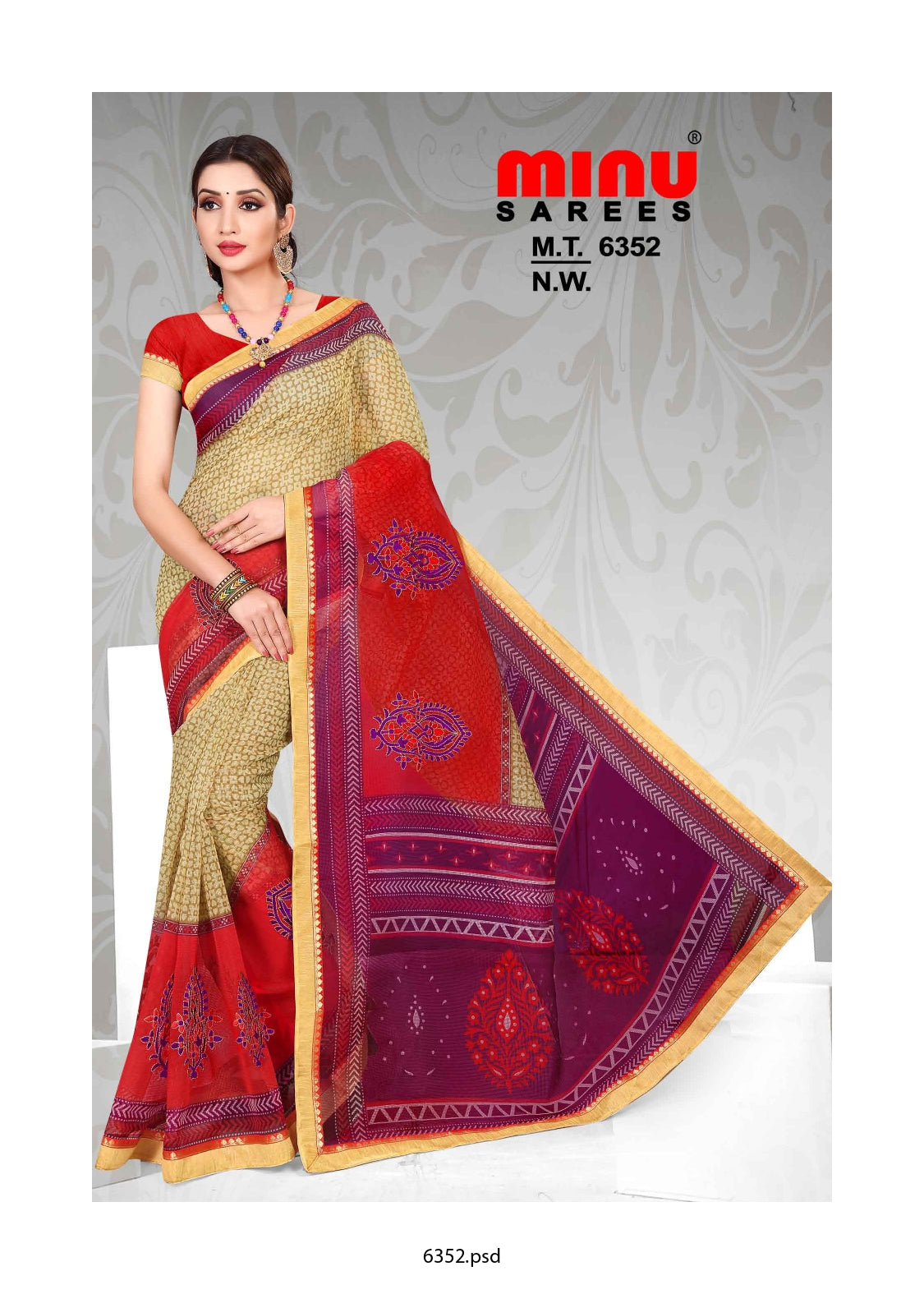 Woman wearing color fancy saree wholesale image
