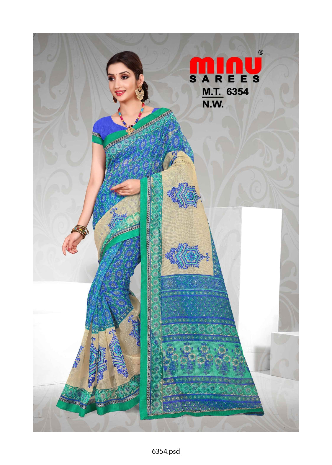 Woman flaunting modern designing fancy saree image