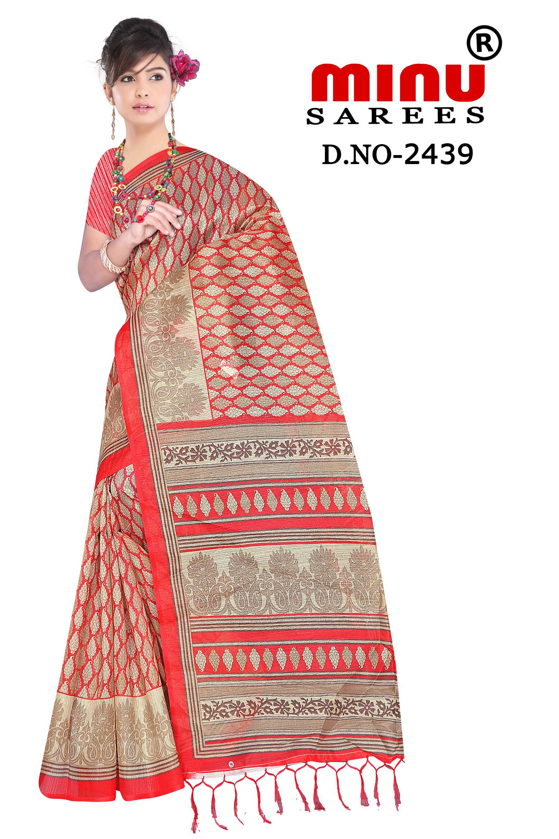 Woman wearing modern fancy sarees for retail